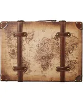 Vintiquewise Old World Map Leather Vintage-Like Style Suitcase with Straps, Set of 2