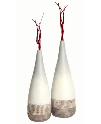 Uniquewise Spun Bamboo and Coiled Seagrass Patterned Vase, Set of 2