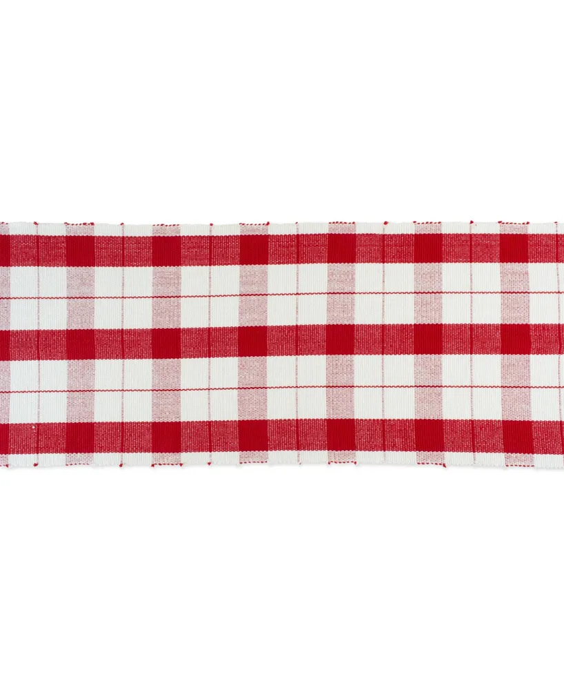 Design Imports Red Tinsel Plaid Fringed Table Runner