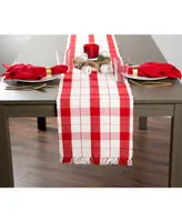 Design Imports Red Tinsel Plaid Fringed Table Runner