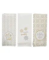 Design Imports Assorted Winter Sparkle Embellished Dishtowel Set - Off