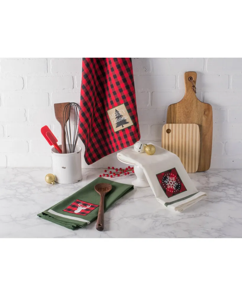 Design Imports Assorted Christmas Fireside Embellished Dishtowels Set