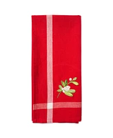 Design Imports Stripe Holly Mistletoe Holiday embroidered Dishtowel Set