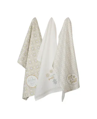 Design Imports Assorted Winter Sparkle Embellished Dishtowel Set - Off