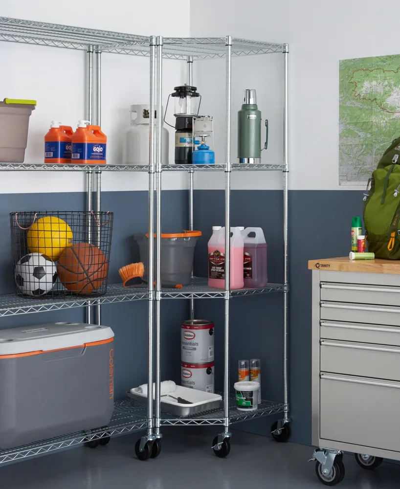 Trinity 4-Tier Corner Wire Shelving Rack Includes Wheels