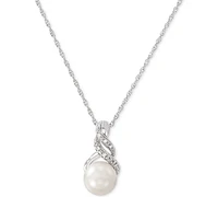 Cultured Freshwater Pearl (8 & 9mm) and Diamond Accent Pendant Necklace Earrings Set Sterling Silver or 14k Gold Over