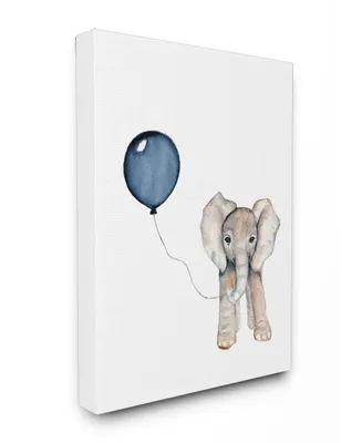 Stupell Industries Baby Elephant with Blue Balloon Canvas Wall Art, 24" x 30"