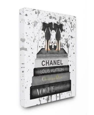 Stupell Industries Glam Fashion Book Stack Gray Bow Pump Heels Ink Wall Art Collection