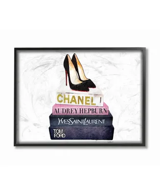 Stupell Industries Glam Fashion Book Set Black Pump Heels Framed Giclee Art, 16" x 20"