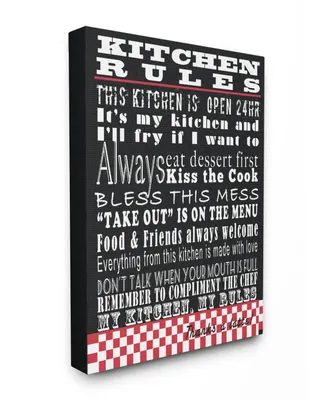 Stupell Industries Home Decor Collection Kitchen Rules Black Typography Cavnas Wall Art, 16" x 20"