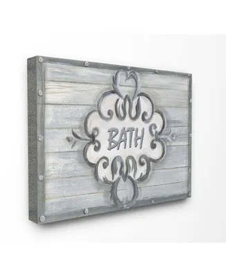 Stupell Industries Home Decor Collection Bath Gray Bead Board with Scroll Plaque Bathroom Canvas Wall Art