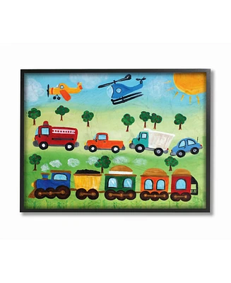 Stupell Industries The Kids Room Planes, Trains, and Automobiles Framed Giclee Art, 16" x 20"