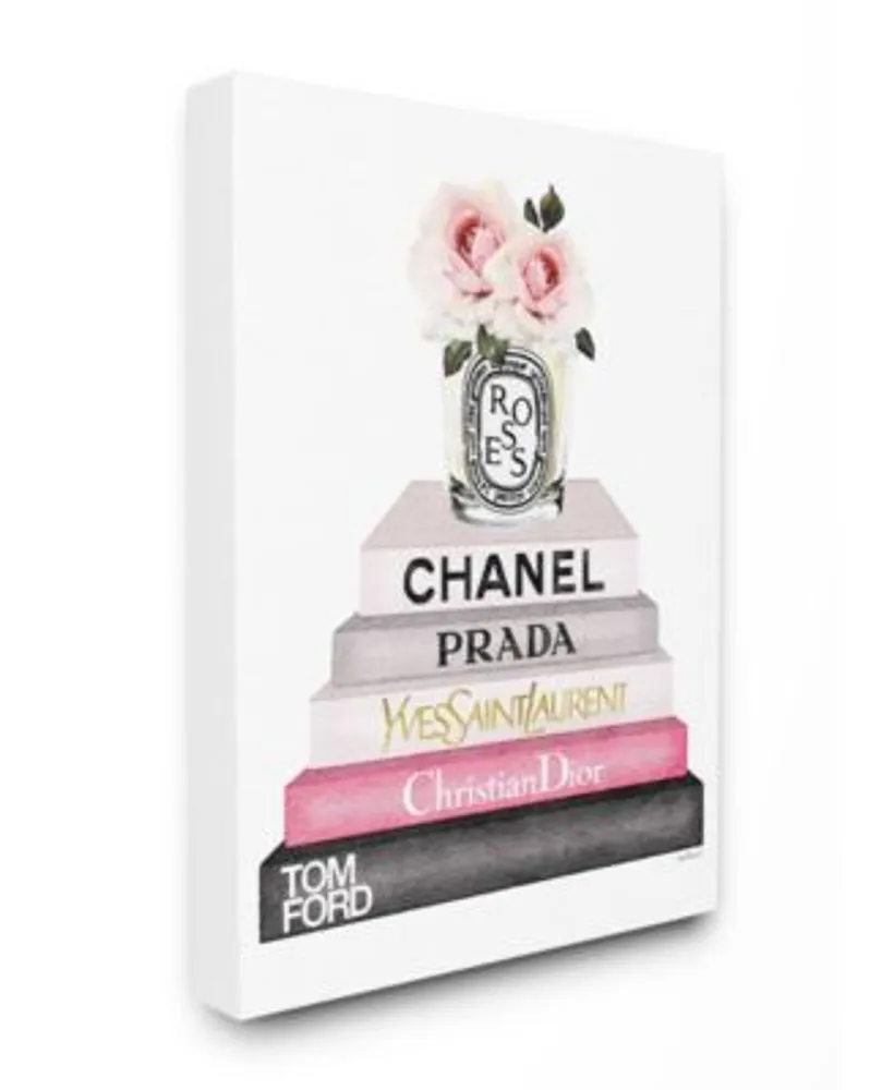 Stupell Industries Book Stack Fashion Candle Pink Rose Art Collection