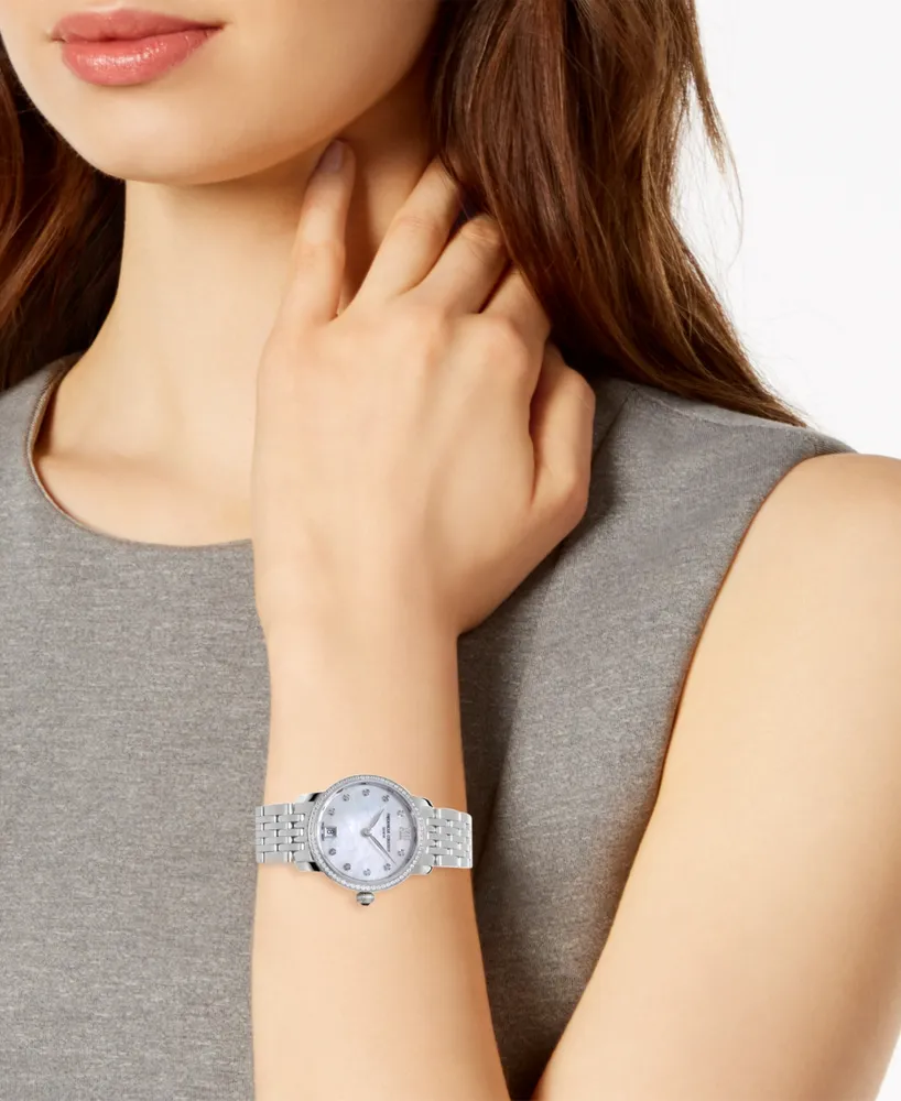 Frederique Constant Women's Swiss Slimline Diamond (5/8 ct. t.w.) Stainless Steel Bracelet Watch 30mm