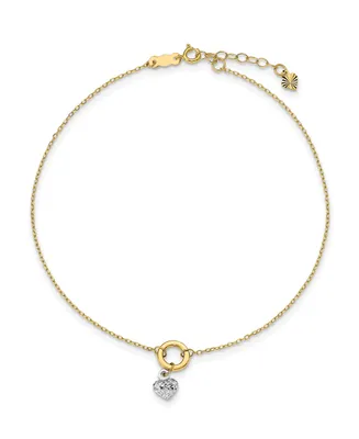 Puff Heart Anklet in 14k White and Yellow Gold