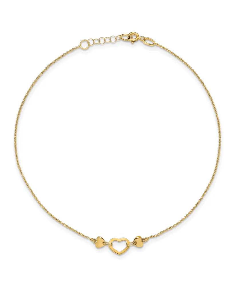 Polished Heart Anklet in 14k Yellow Gold