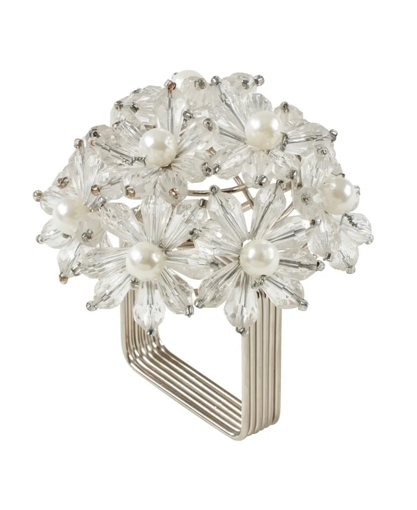 Saro Lifestyle Napkin Ring with Beaded Floral Design, Set of 4