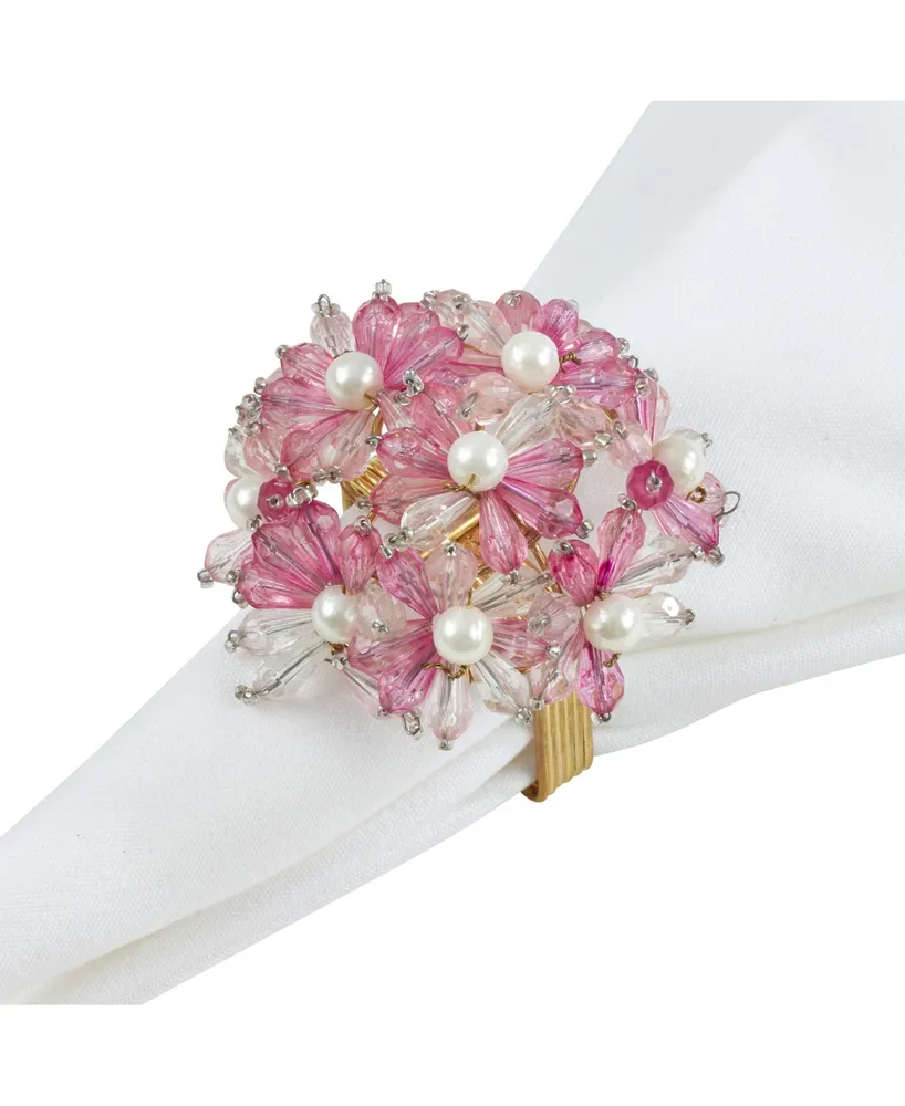 Saro Lifestyle Napkin Ring with Beaded Floral Design, Set of 4