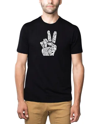 La Pop Art Men's Premium Word T-Shirt - Peace Fingers