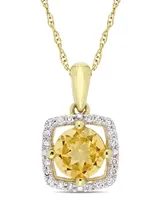 Citrine (3/4 ct. t.w.) and Diamond (1/10 ct. t.w.) Square Halo 17" Necklace in 10k Yellow Gold