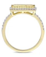 Baguette Cut Citrine (1-1/5 ct. t.w) and White Sapphire (1/3 t.w.) Halo Ring 18k Yellow Gold Over Sterling Silver