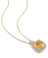 Cushion Cut Citrine (4 ct. t.w.) and Diamond (1/10 ct. t.w.) Halo 17" Necklace in 10k Yellow Gold