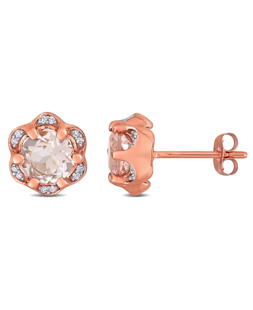 Morganite (1-3/4 ct. t.w.) and Diamond (1/20 ct. t.w.) Flower Stud Earrings in 14k Rose Gold
