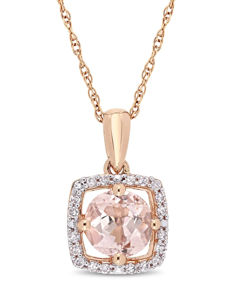 Morganite (4/5 ct. t.w.) and Diamond (1/10 ct. t.w.) Floating Halo 17" Necklace in 10k Rose Gold