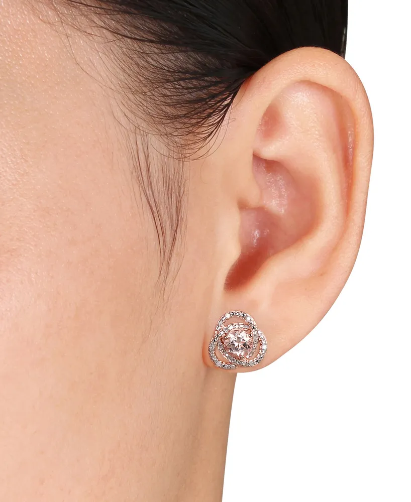 Morganite (2-7/8 ct. t.w.) and Diamond (1/5 ct. t.w.) Trillium 2-Piece Earrings and Necklace Set in 18k Rose Gold Over Silver