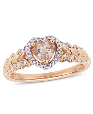 Morganite (1/2 ct. t.w.) and Diamond (1/20 Halo Heart Ring 10k Rose Gold