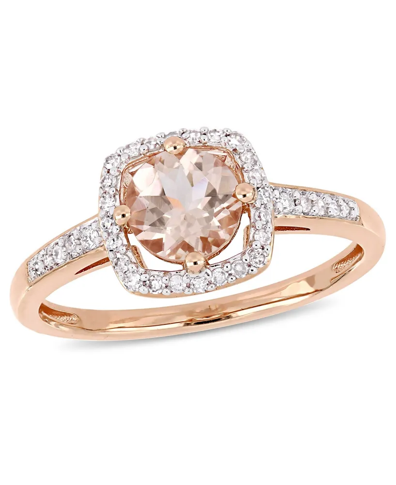 Morganite (4/5 ct. t.w.) and Diamond (1/7 Square Halo Ring 10k Rose Gold