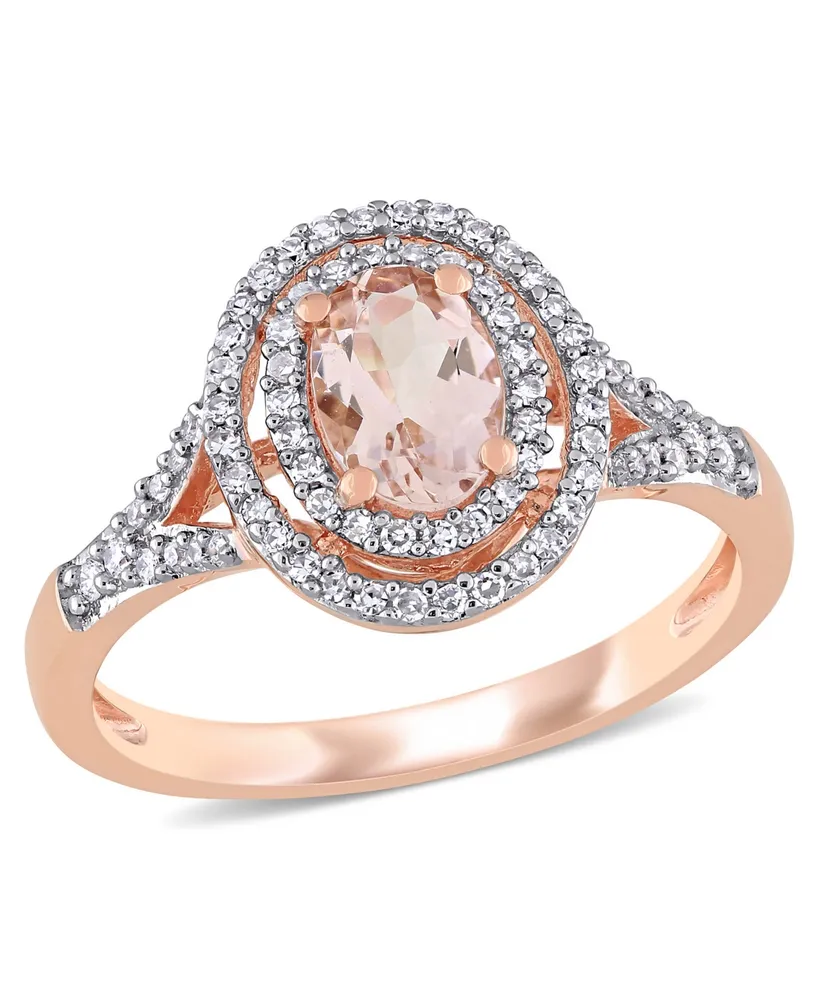 Morganite (3/4 ct. t.w.) and Diamond (1/4 Double Halo Ring 14k Rose Gold