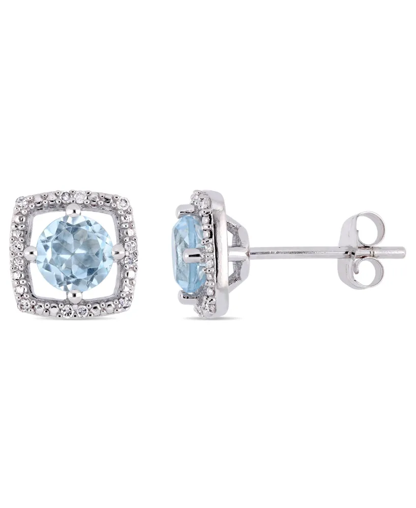 Blue Topaz (1 ct. t.w.) and Diamond Accent Halo Square Stud Earrings in 10k White Gold