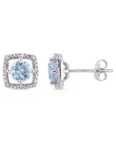 Blue Topaz (1 ct. t.w.) and Diamond Accent Halo Square Stud Earrings in 10k White Gold