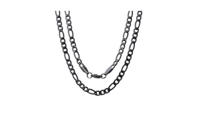 Steeltime Men's black Ip Plated Stainless Steel Figaro Chain Link Necklaces