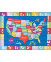 Eric Carle Elementary Usa Map Blue 4'11" x 6'6" Area Rug