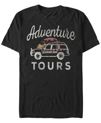 Jurassic Park Men's Distressed Vintage-Like Adventure Tours Short Sleeve T-Shirt
