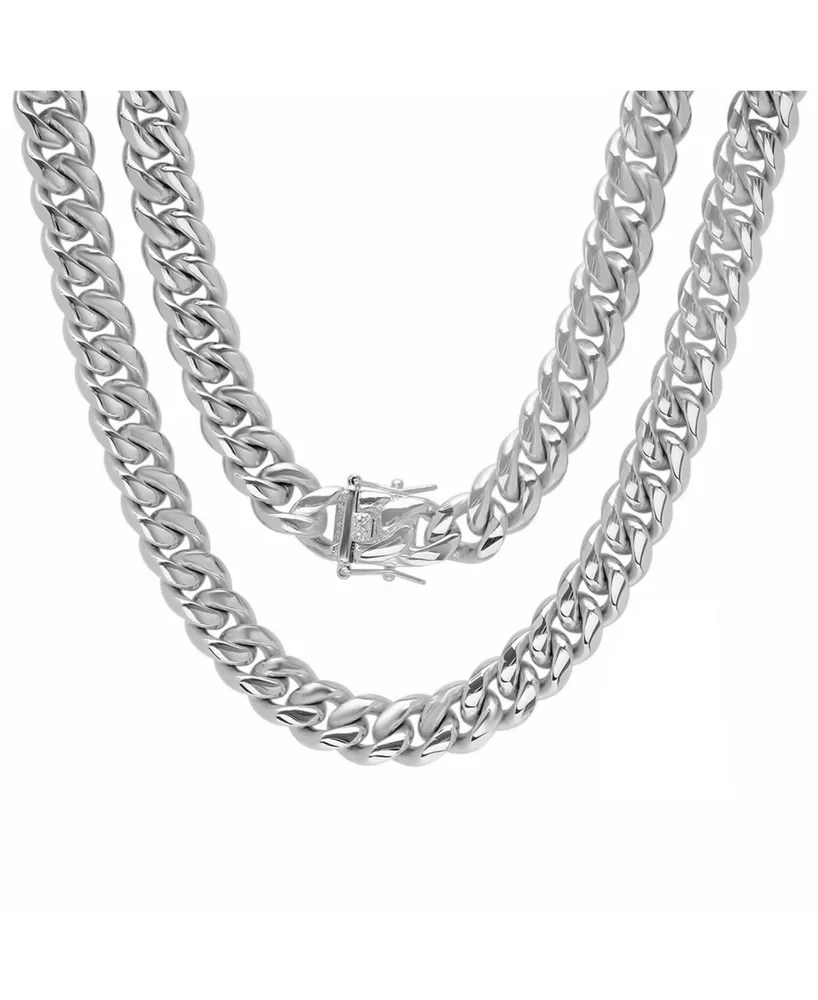 Steeltime Men's Stainless Steel 30" Miami Cuban Link Chain with 12mm Box Clasp Necklaces