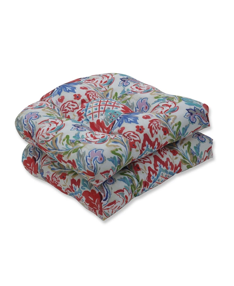 Pillow Perfect Printed Tufted Indoorr/Outdoor 2-Pack Chair Pads, 19" x 19"