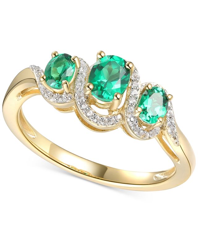 Emerald (1/2 ct. t.w.) & Diamond (1/10 ct. t.w.) Ring in 14k Gold-Plated Sterling Silver