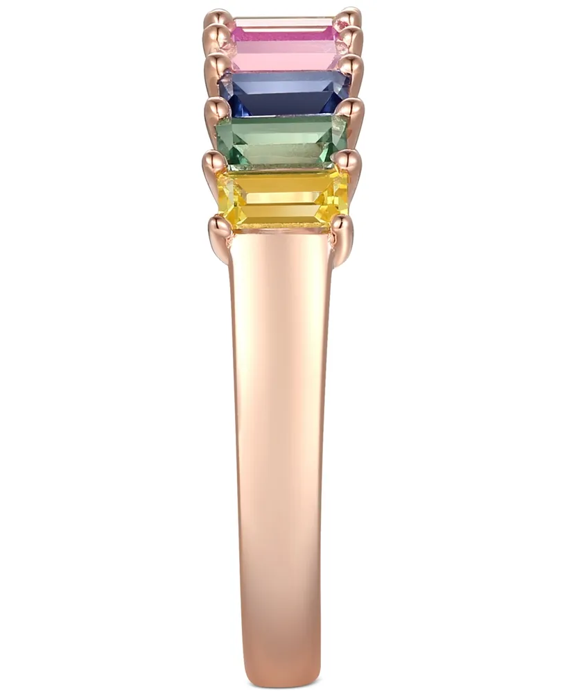 Lab-Grown Multi-Sapphire Baguette Ring (1-5/8 ct. t.w.) in 14k Rose Gold-Plated Sterling Silver