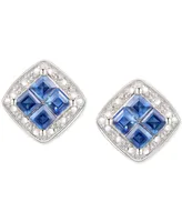 Sapphire (5/8 ct. t.w.) & Diamond (1/20 ct. t.w.) Square Stud Earrings in Sterling Silver