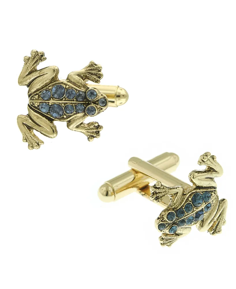 1928 Jewelry 14K Gold Plated Crystal Frog Cufflinks