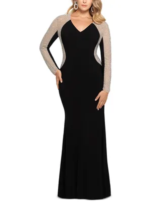 XSCAPE Women's Long-Sleeve Metallic Cutout Dress - Macy's