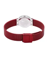 Bering Women's Crystal Red Stainless Steel Mesh Bracelet Watch 26mm