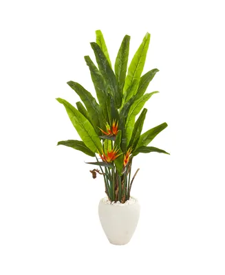Nearly Natural 59" Bird Of Paradise Artificial Plant in White Planter