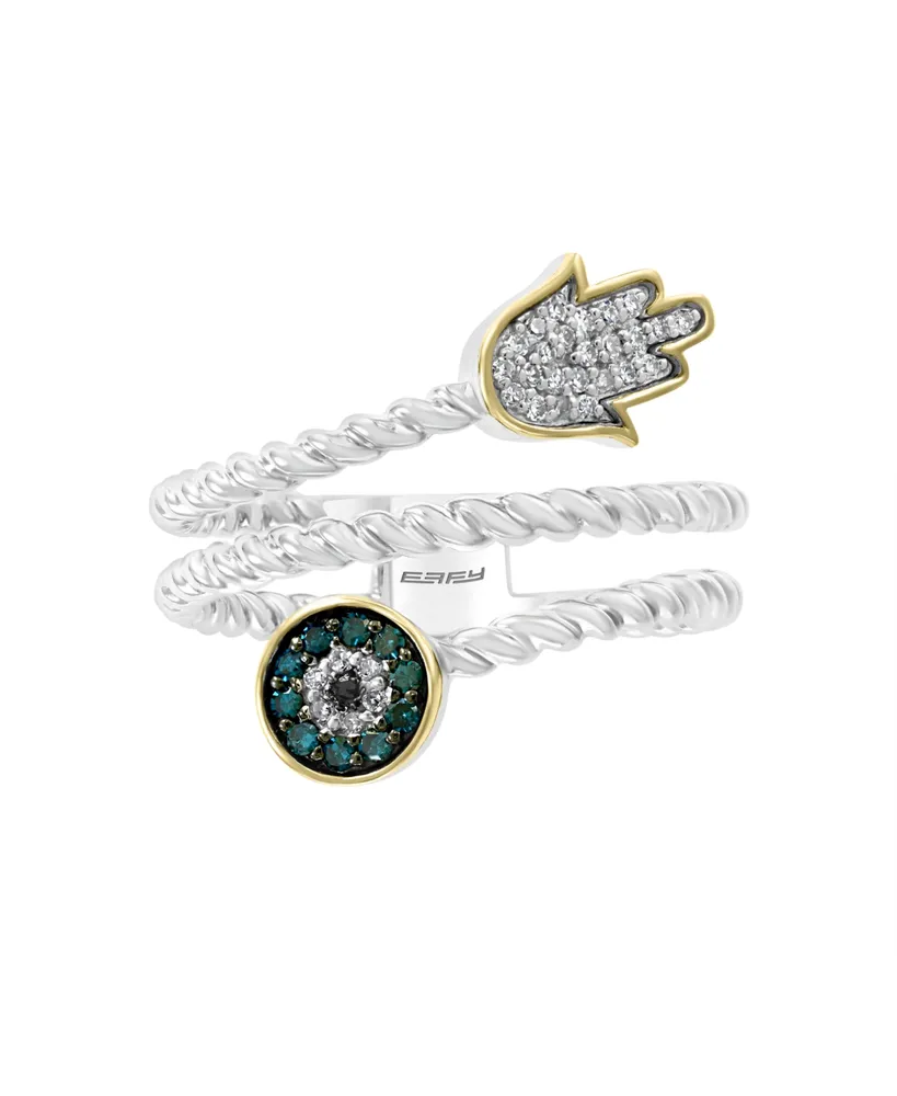 Effy Diamond Hamsa & Evil Eye Ring (1/6 ct. t.w.) in Sterling Silver and 14k Gold-Plate Over Sterling Silver