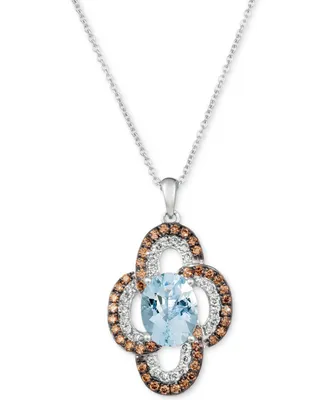 Sea Blue Aquamarine (1-3/8 ct. t.w.), Nude Diamonds (1/4 ct. t.w.) & Chocolate Diamonds (1/3 ct. t.w.) 20" Pendant Necklace 14k White Gold