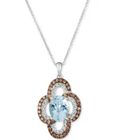 Sea Blue Aquamarine (1-3/8 ct. t.w.), Nude Diamonds (1/4 ct. t.w.) & Chocolate Diamonds (1/3 ct. t.w.) 20" Pendant Necklace 14k White Gold