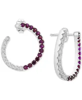 Lab-Grown Ruby (1-3/8 ct. t.w.) & White Sapphire (1-1/10 ct. t.w.) Front & Back Hoop Earrings in Sterling Silver